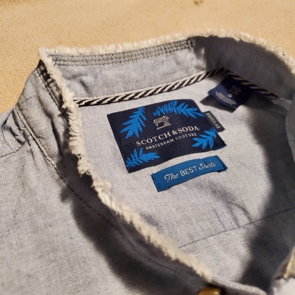 Scotch & Soda Small Long Sleeve Button-down Cotton Blue Frayed Banded Collar - Picture 2 of 9